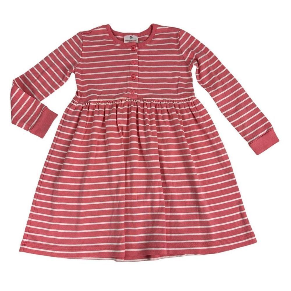 Hanna Andersson Stripe Button Front size 120 Peachy Pink White